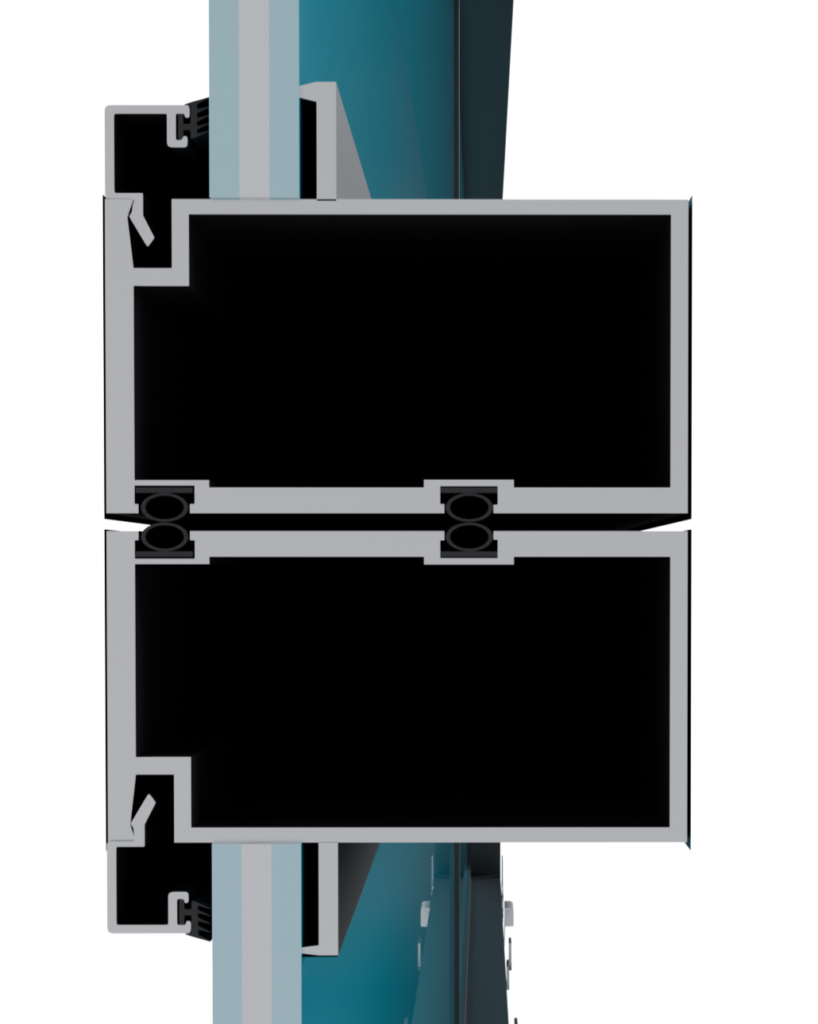 Engineering cross-section of the AA Impact aluminum frame profile holding laminated impact glass